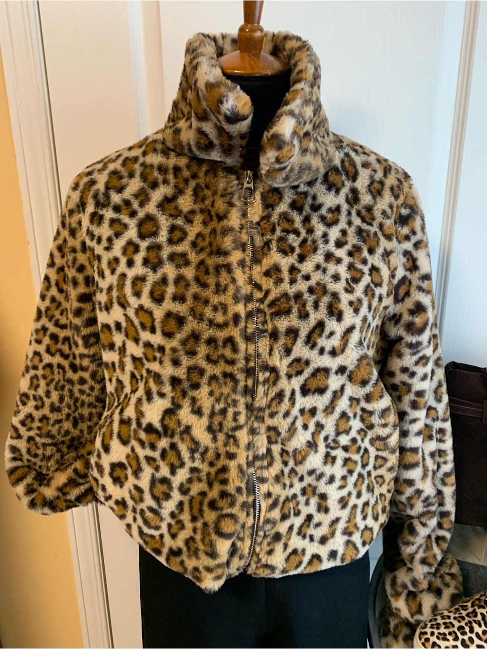 Kendall & Kylie Leopard Faux Fur Jacket